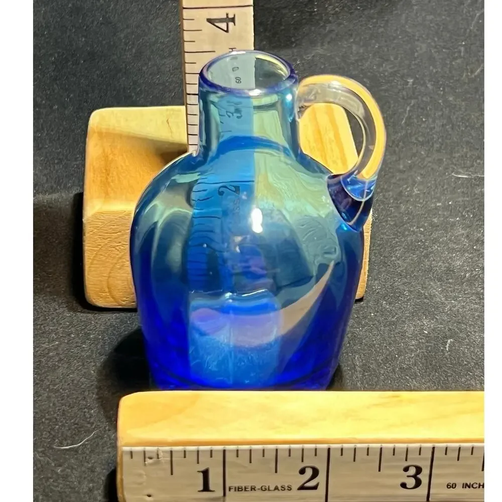 Vintage Cobalt Blue Jug with a Clear Handle, 4 in.